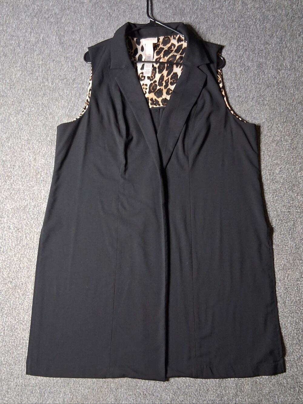 Chico's Black Vest Womens 3 XL Sleeveless Blazer Leopard Lining Poly Blend